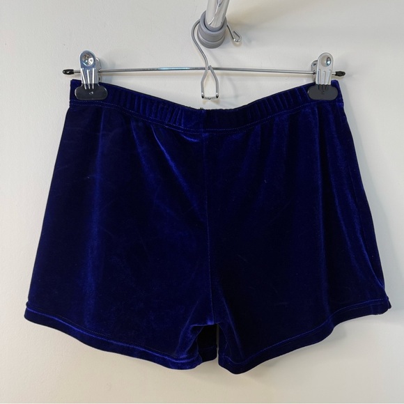 Jed North Sapphire Blue Faux Velvet Biker Shorts | Soft Stretchy 100% Polyester - Picture 3 of 5